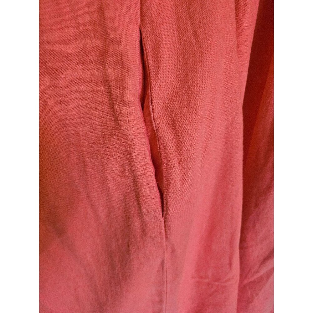 Briggs Sunset Orange Linen Blend Shift Dress XL Knee-Length Short Sleeve V-Neck - Picture 4 of 8